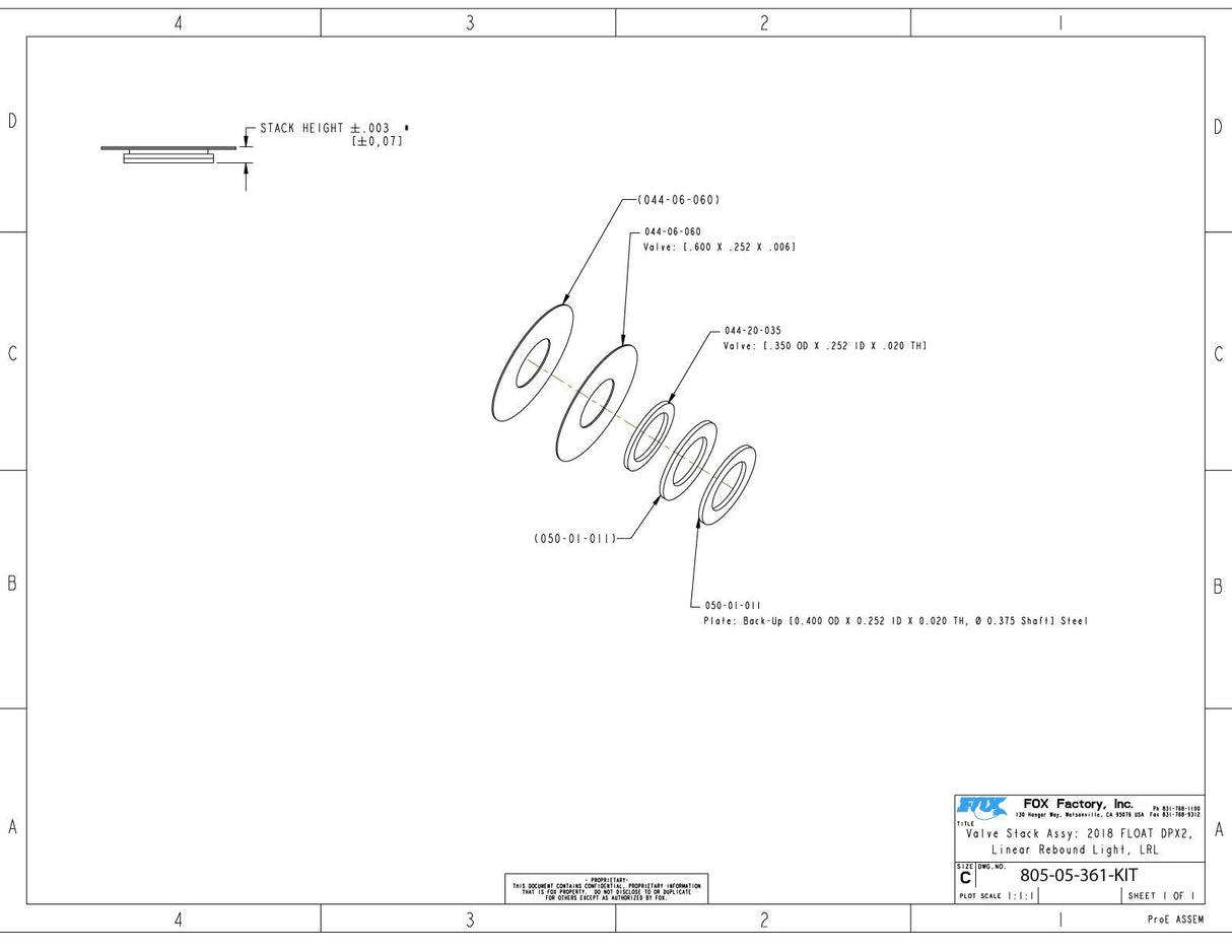 805 - 05 - 361 - KIT_Shimstack Service Set Valve Stack Assy. 2018 Float DPX2 Linear Rebound Light LRL