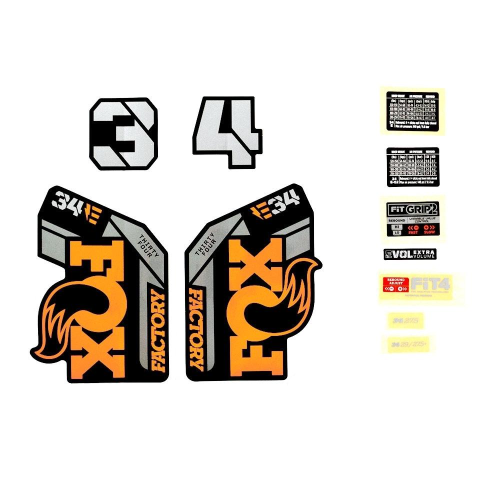 803-01-513_2021 FOX 34 Factory E - Bike+ Decal Kit | Orange Logo / Shiny Black