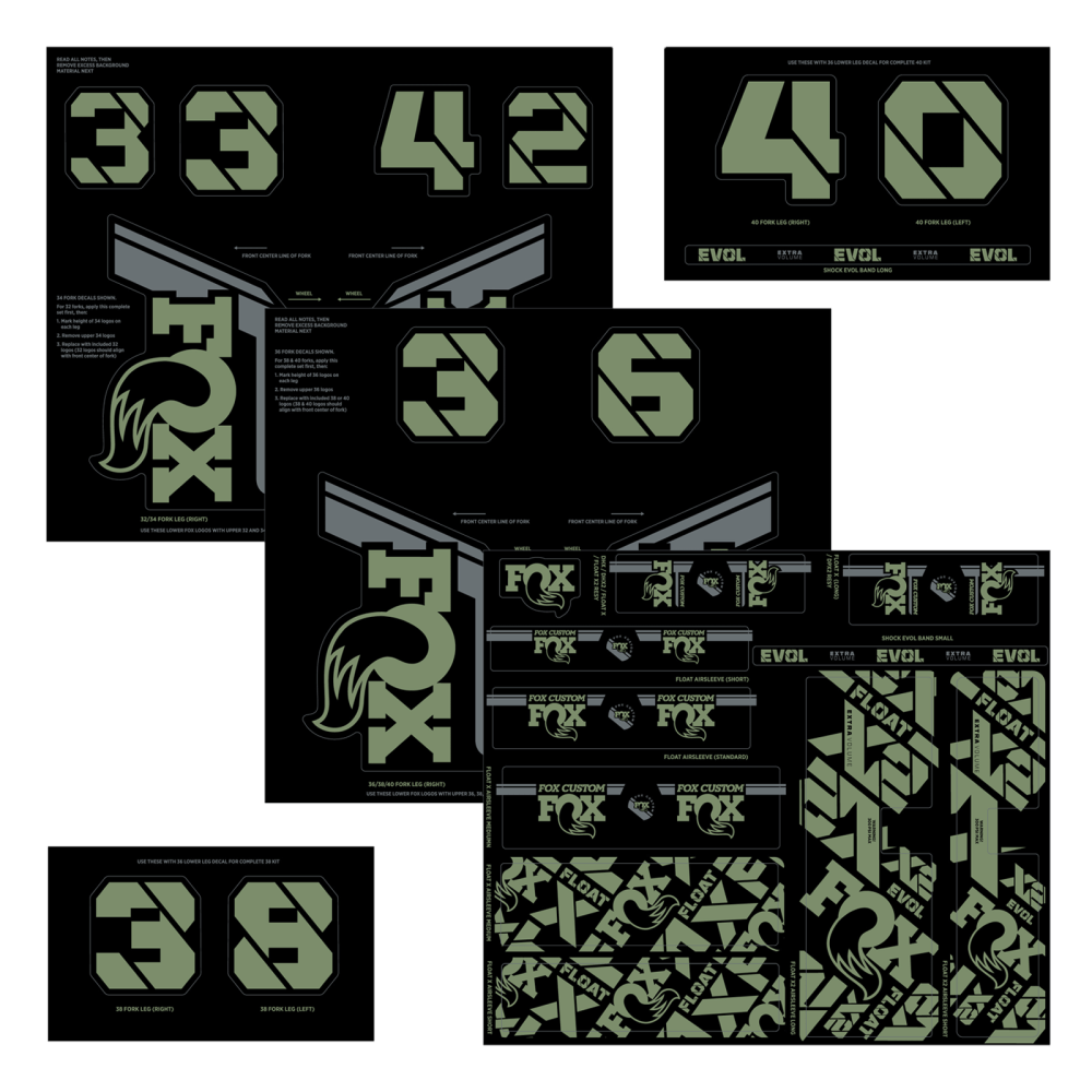 803 - 01 - 734_FOX Decal 2021 AM Custom, Fork and Shock Kit, Pistachio