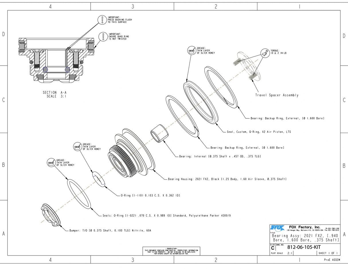 812 - 06 - 105 - KIT_Service Set: Bearing Assy: 2021 FX2, [.940 Bore, 1.600 Bore, .375 Shaft]